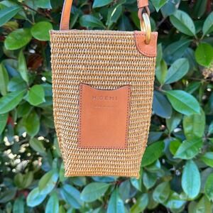 M.Gemi Woven Straw Leather Crossbody Bag Tan Raffia Made in Italy Sm Phone Bag
